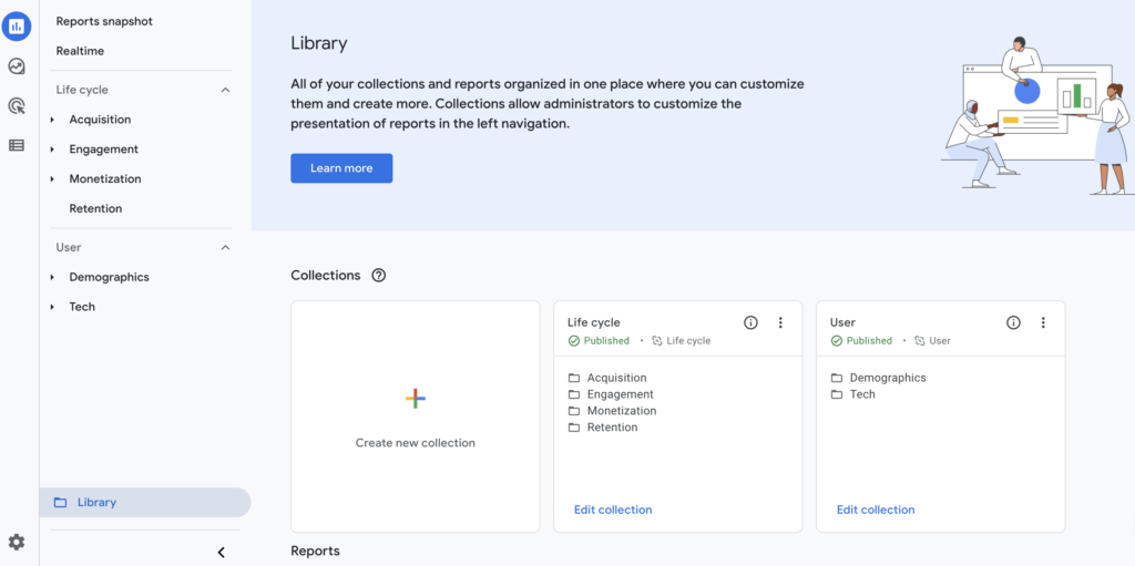 Eigene Reports in der Google Analytics 4 Library speichern